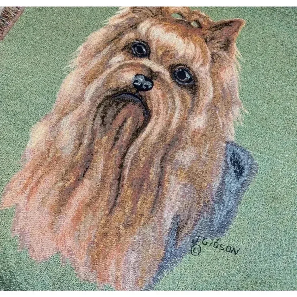 Judy Gibson Yorkie Yorkshire Terrier Dog Tapestry Throw Blanket Fringe Trim